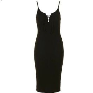 Topshop Woman Petite Black Ribbed Midi Dress